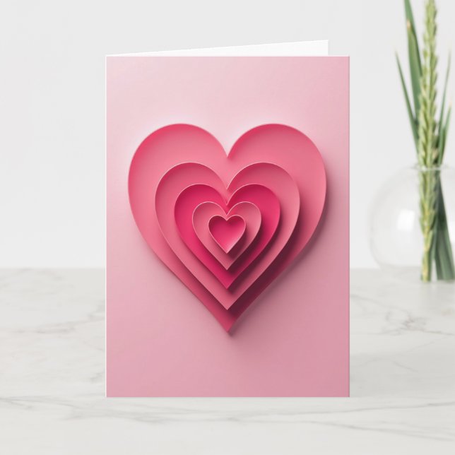 Cartão de Coração de Amor Camadas Rosa (Frente)