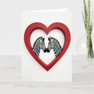 Cartão de Coração de Amor de Casal de Zebra