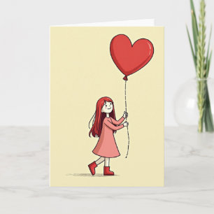 Cartão de Coração de Amor de Menina Doce