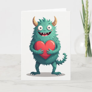 Cartão de Coração de Amor de Monstro Fofo