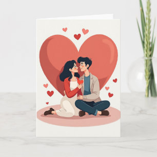 Cartão de Coração de Amor Verdadeiro de Casal Fofo