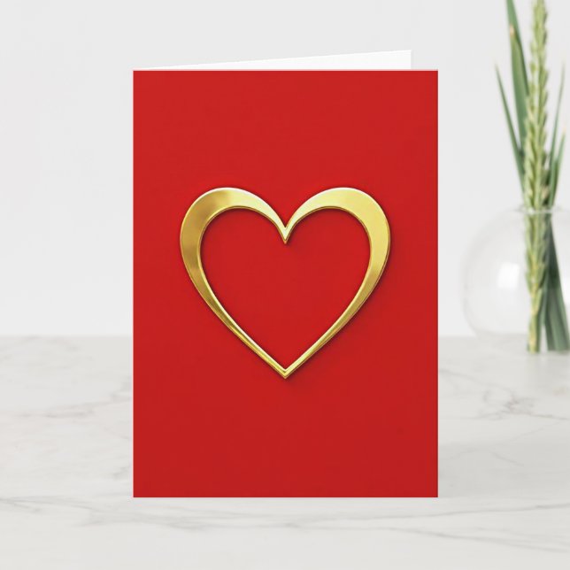 Cartão de Coração de Amor Vermelho e Dourado (Frente)