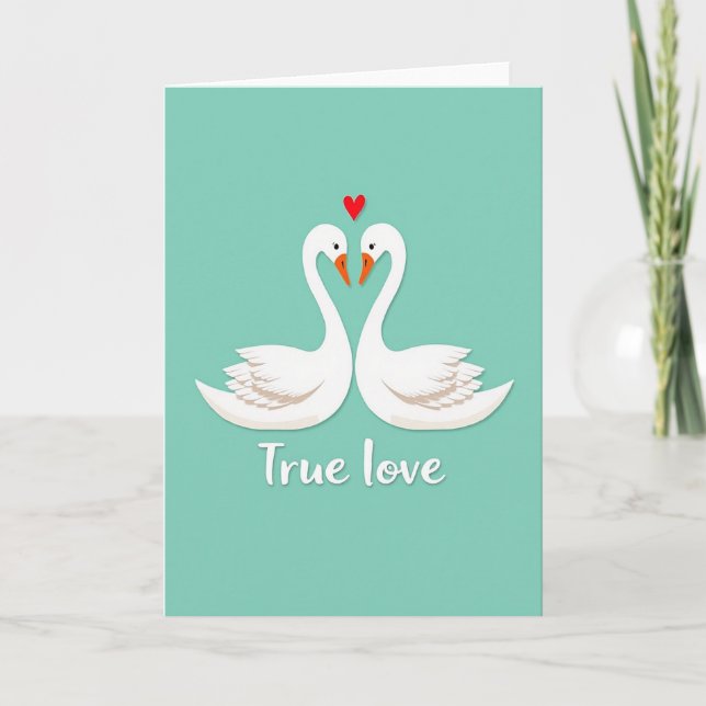 Cartão de Coração de Cisnes de Amor Verdadeiro (Frente)