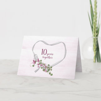 Cartão de Coração de Fita do 10.º Aniversário