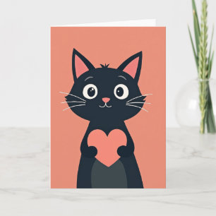 Cartão de Coração de Gato Preto Doce
