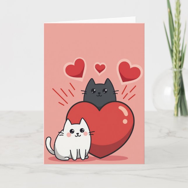 Cartão de Coração de Gatos Fofos (Frente)