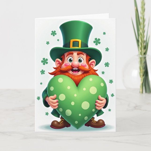 Cartão de Coração de Leprechaun de Desenho Animado (Frente)