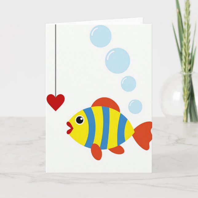 Cartão de Coração de Peixe Listrado Alegre (Frente)