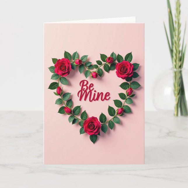 Cartão de Coração de Rosa Vermelha Be Mine (Frente)