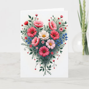 Cartão de Coração Floral em Ouro Falso