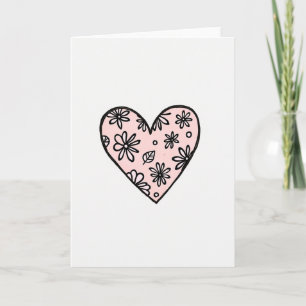 Cartão de Coração Floral Rosa Minimalista