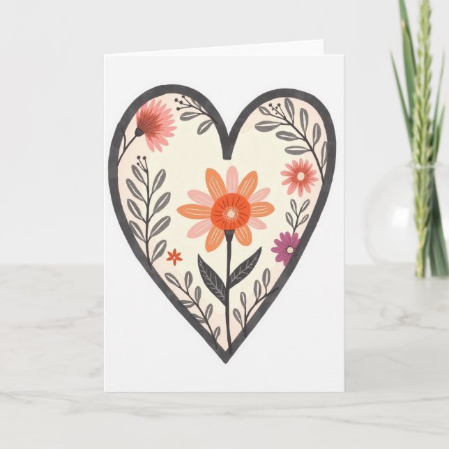 Cartão de Coração Floral Simples (Frente)