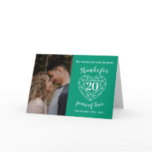 Cartão de coração verde esmeralda de 20 Casamento