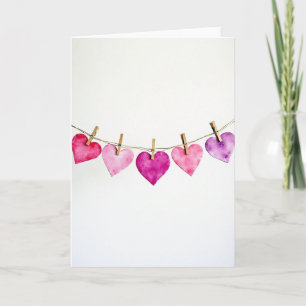 Cartão de Corações de Amor em Aquarela