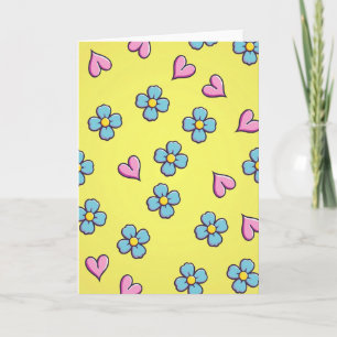 Cartão de Corações de Flor Azul Feliz