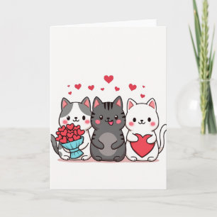 Cartão de Corações de Gatos Fofos