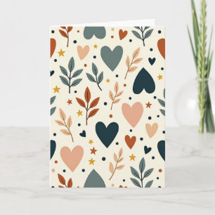 Cartão de Corações e Folhas Boho