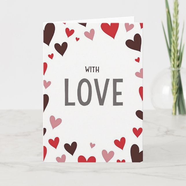 Cartão de Corações Vermelhos com Amor (Frente)