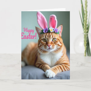 Cartão de Coroa Floral de Gato Gengibre