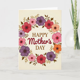 Cartão de Coroa Floral Feliz Dia das Mães