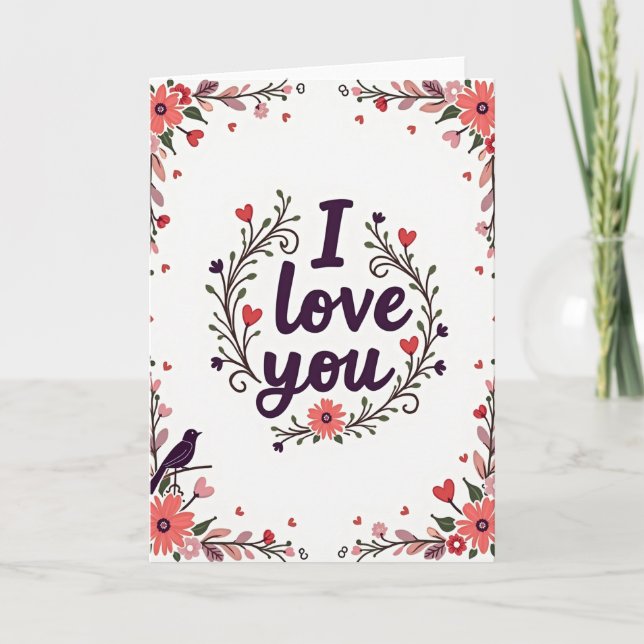Cartão de Coroa Floral Romântico Eu Te Amo (Frente)