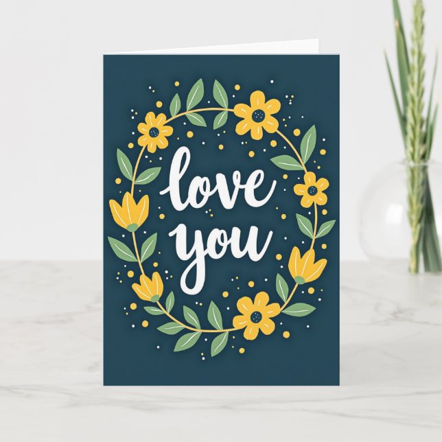 Cartão de Coroa Floral Simples de Amor (Frente)