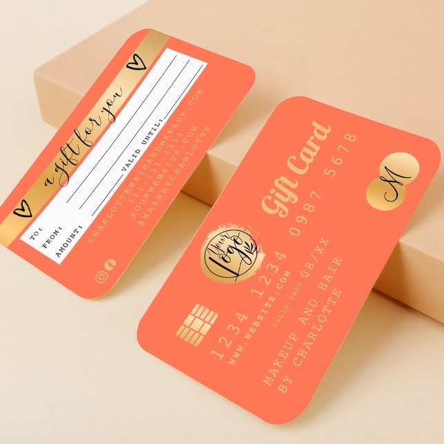 Cartão de crédito cartão de prenda de folha de our (Credit card neon pink gold foil gift card coral)