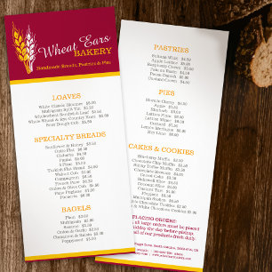 Cartão de crédito Menus de produtos cozidos Lista