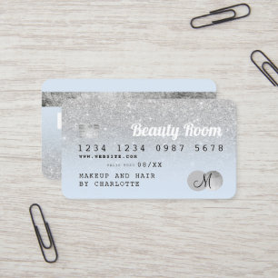 Cartão de crédito - monograma azul de beleza brilh