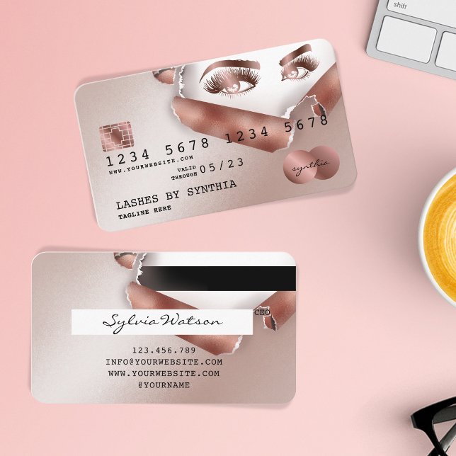 Cartão de Crédito Papel estriado Rosa Dourado Lash (Criador carregado)