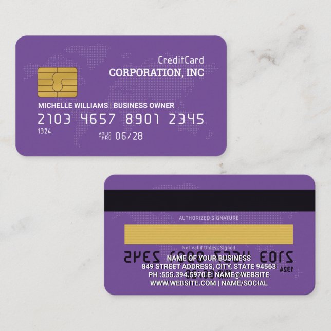 Cartão de Crédito | Roxa | Mapa do Mundo (Frente/Verso)