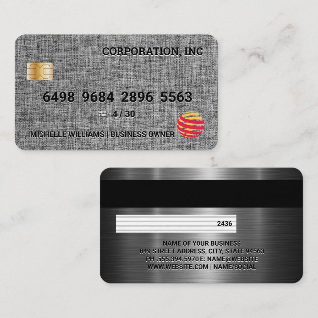 Cartão de Crédito | Tecido de linho | Metálico (Frente/Verso)