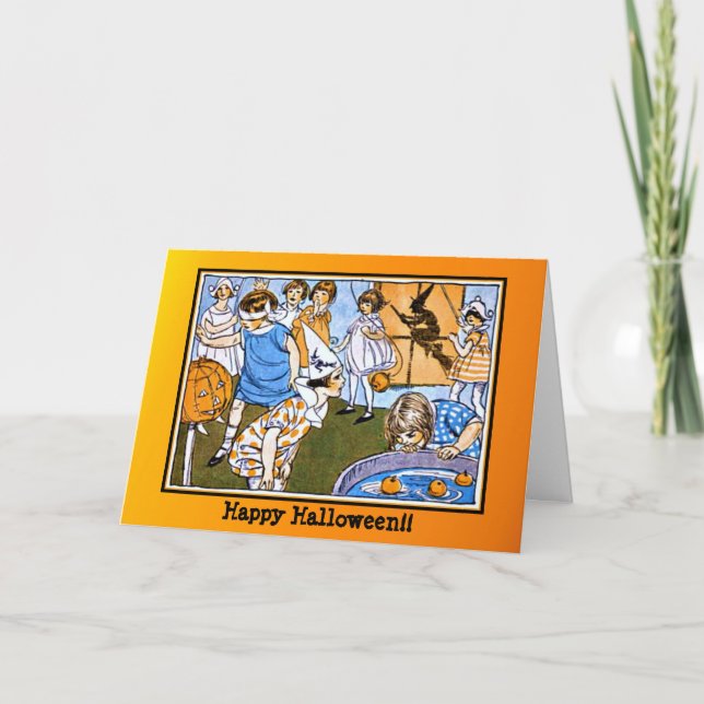 Cartão de crianças em festa de Halloween (Frente)
