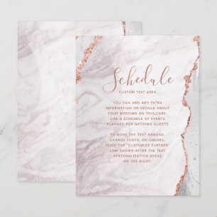 Cartão de Cronograma de Casamento em Ágata Dourado
