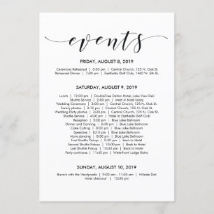 Cartão de Cronograma/Itinerário de Casamento Elega