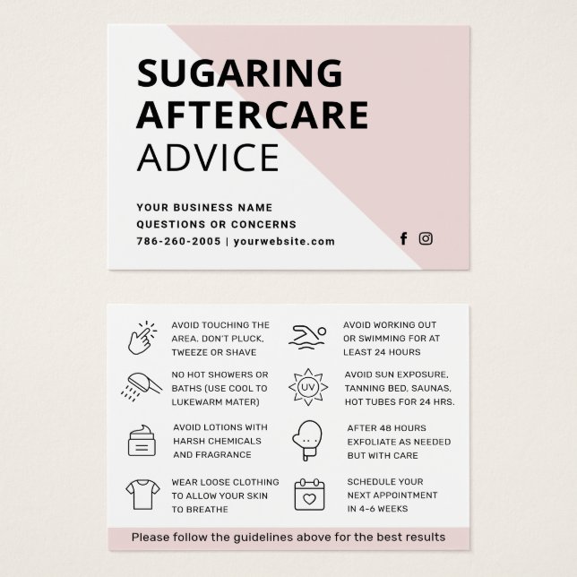 Cartão de cuidados pós-remoção de cabelo com Sugar (Frente & Verso)