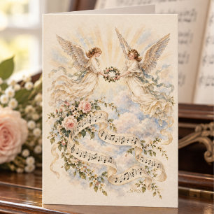 Cartão de Cumprimentos Anjos em Aquarela com Rosas