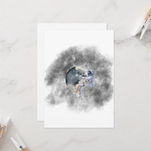 Cartão de Cumprimentos Astronauta Lua Aquarela Cap