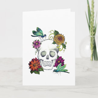 Cartão de cumprimentos Caveira e Flores