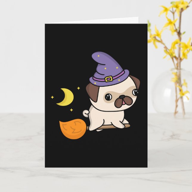 Cartão de Cumprimentos da Puggy Witch (Em Branco) (Flor Amarela)