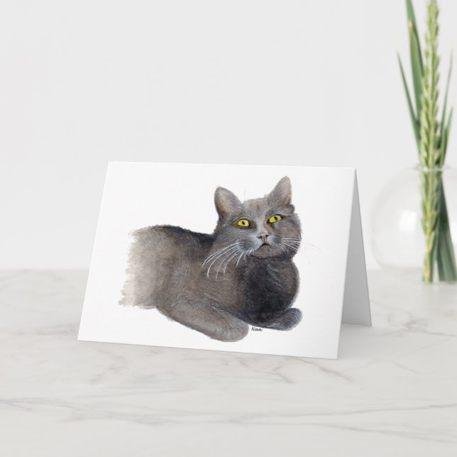 Cartão de Cumprimentos de Simpatia do Gato Cinza (Frente)