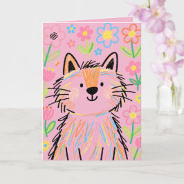 Cartão de Cumprimentos do Gato Rabisca Rosa