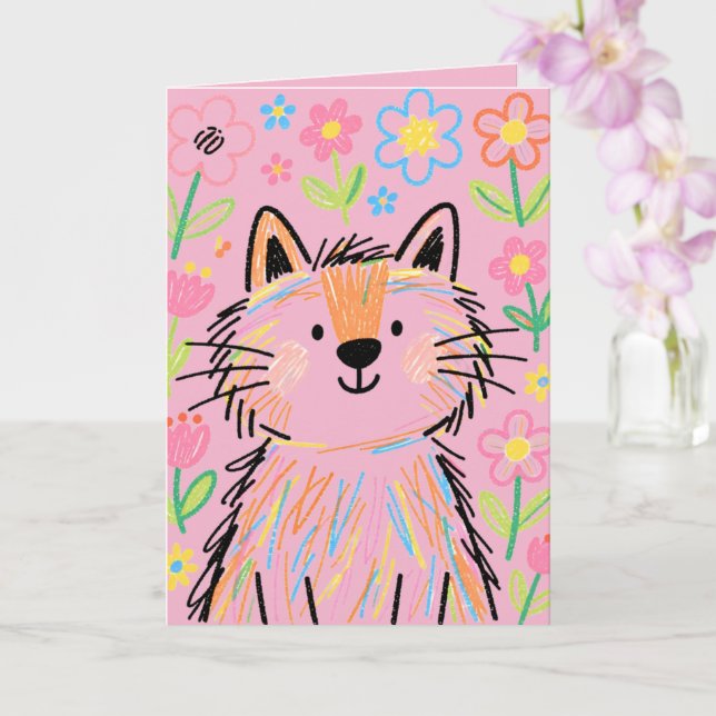 Cartão de Cumprimentos do Gato Rabisca Rosa (Orquídea)