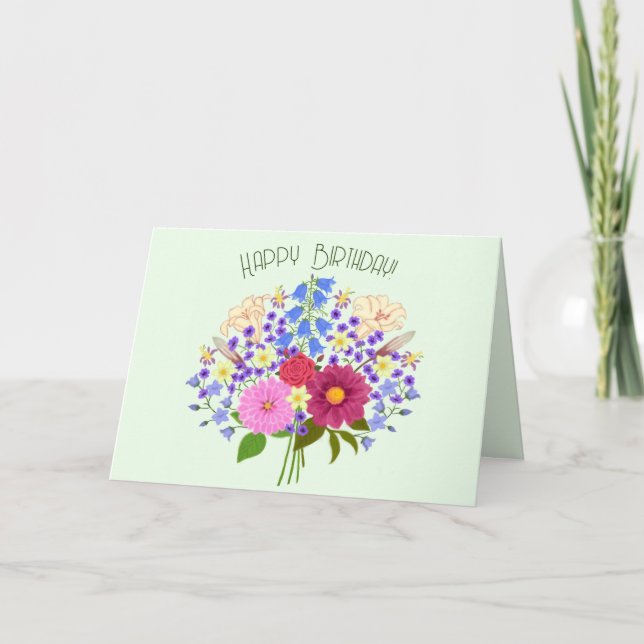 Cartão de Cumprimentos Doblado de Buquê de Flores (Frente)