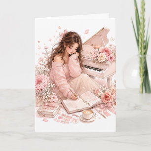 Cartão de Cumprimentos Floral de Piano Rosa Suave