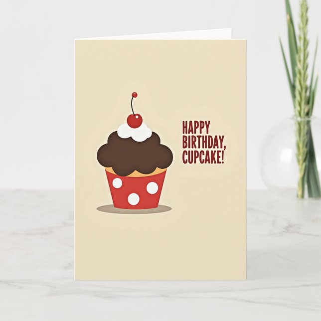 Cartão de Cupcake Cereja Alegre (Frente)