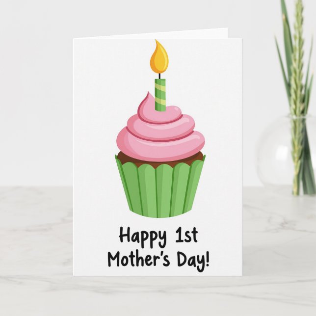 Cartão de Cupcake com Vela Listrada (Frente)