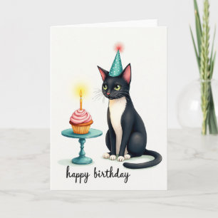 Cartão de Cupcake de Aniversário Felino