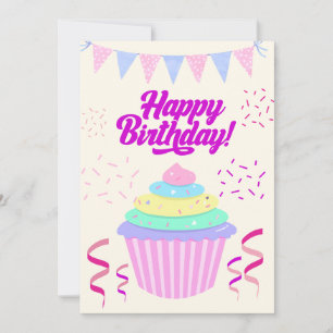 Cartão de Cupcake de Aniversário Feliz Minimalista