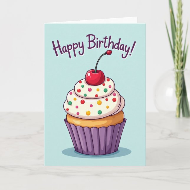 Cartão de Cupcake de Aniversário Pastel (Frente)